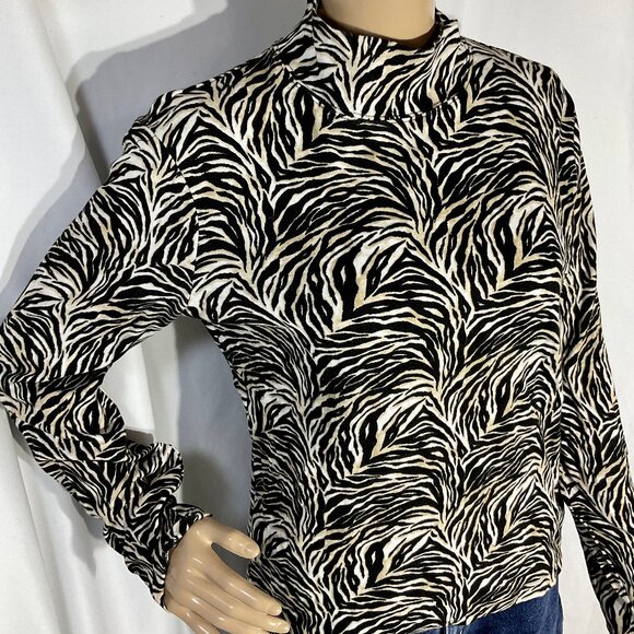 Long Sleeve Turlteneck Sz L Animal Print Jones New York - Picture 1 of 9